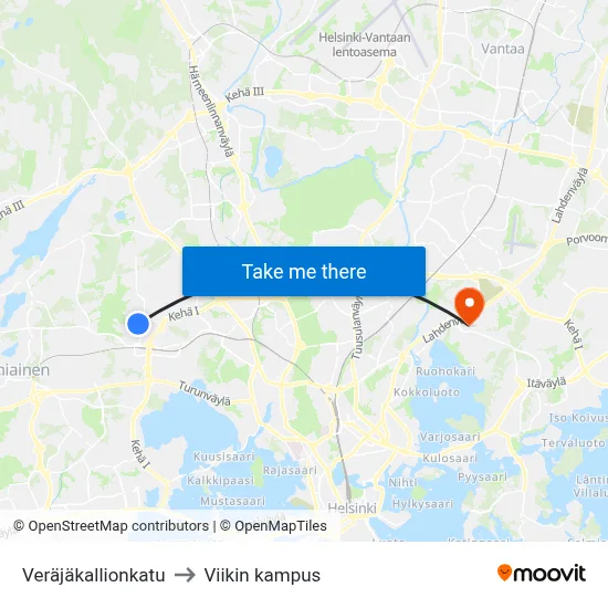 Veräjäkallio Street to Viikki Campus map