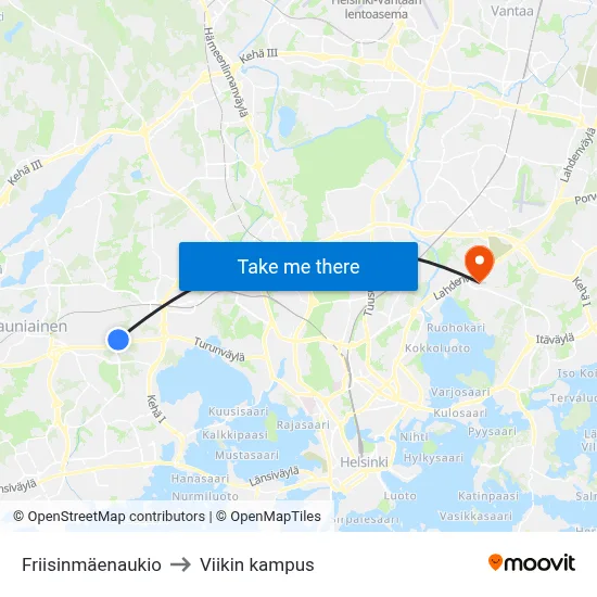 Friisinmäenaukio to Viikin kampus map