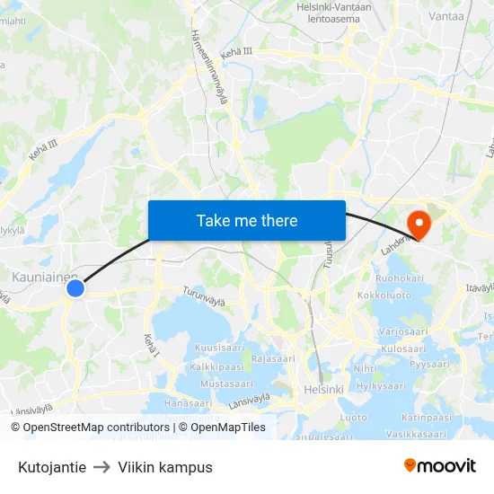 Kutojantie to Viikin kampus map