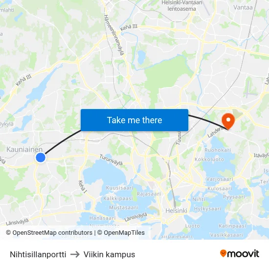 Nihtisillanportti to Viikin kampus map