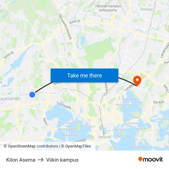 Kilon Asema to Viikin kampus map