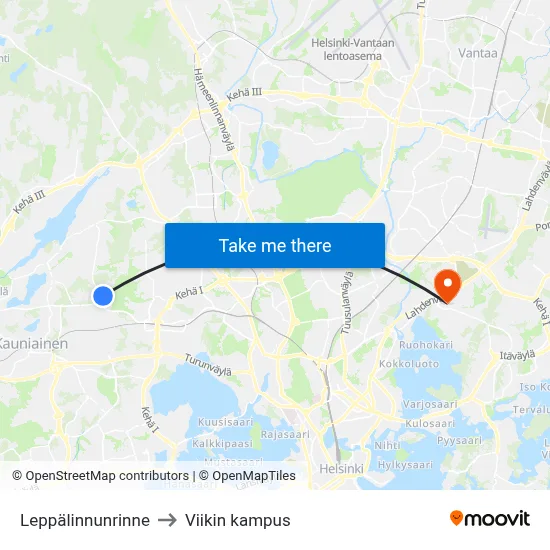 Leppälinnu Slope to Viikki Campus map