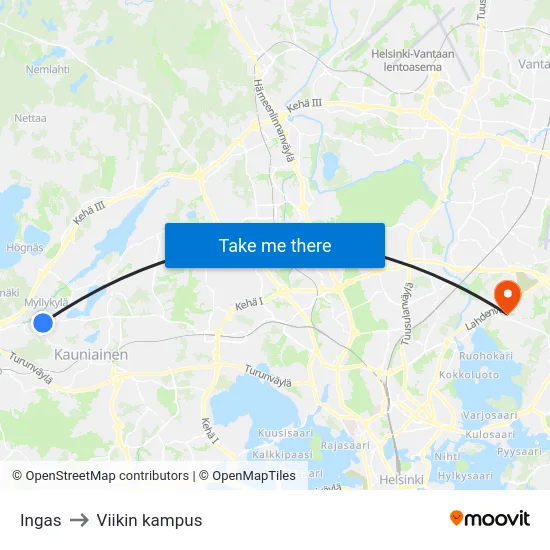 Ingas to Viikin kampus map