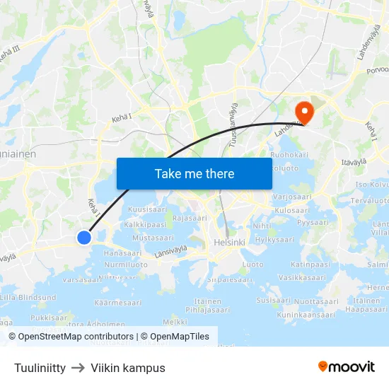 Wind Meadow to Viikki Campus map
