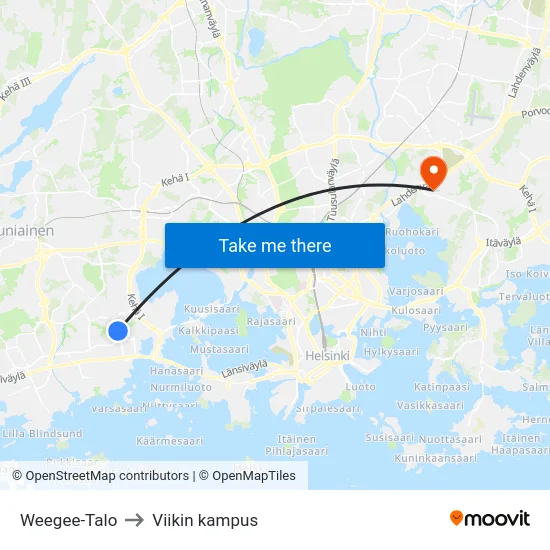 Weegee-Talo to Viikin kampus map
