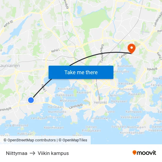Niittymaa to Viikin kampus map