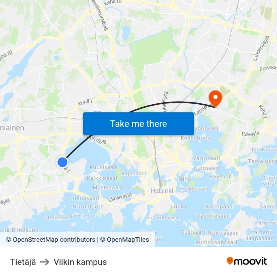 Tietaja to Viikki Campus map