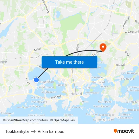 Teekkarikylä to Viikin kampus map