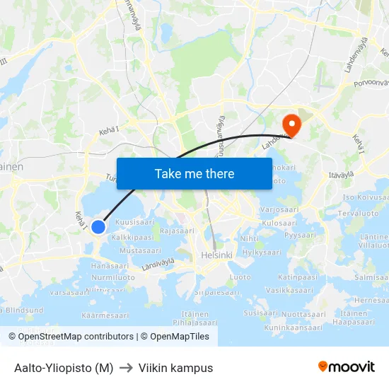 Aalto University (M) to Viikki Campus map