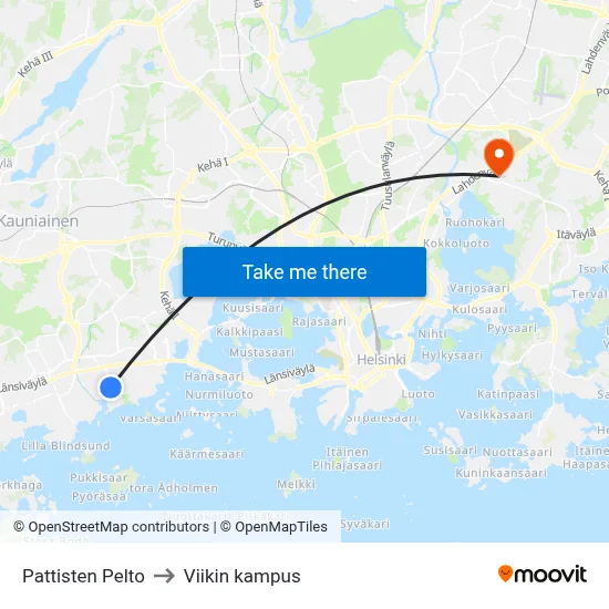 Pattinen Field to Viikki Campus map