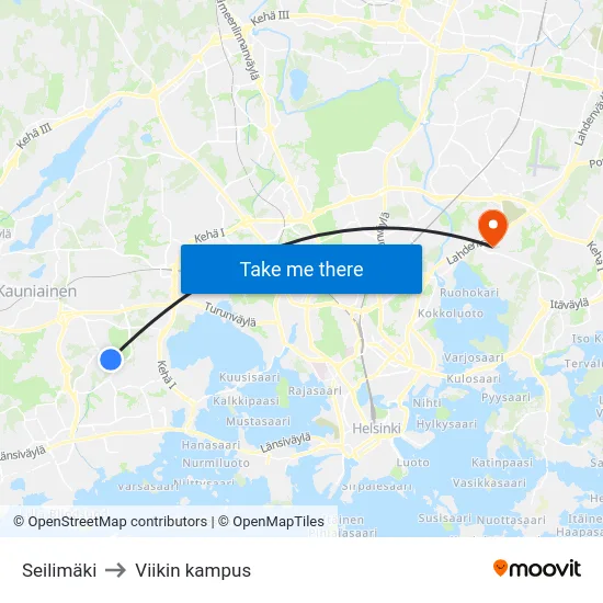 Seilimäki to Viikin kampus map
