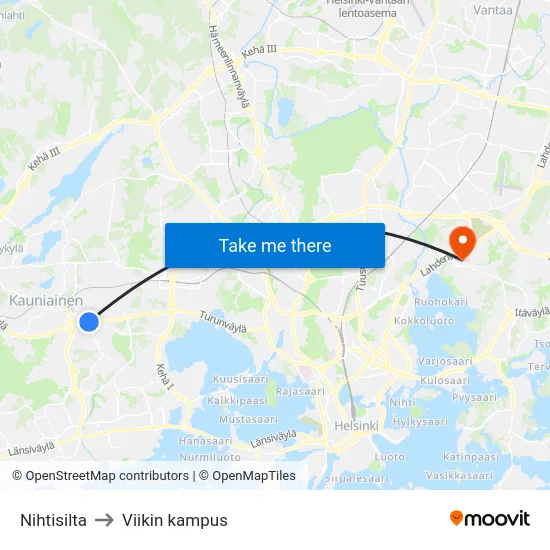 Nihtisilta to Viikin kampus map