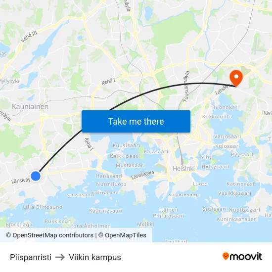 Piispanristi to Viikin kampus map