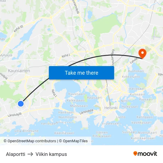 Alaportti to Viikin kampus map