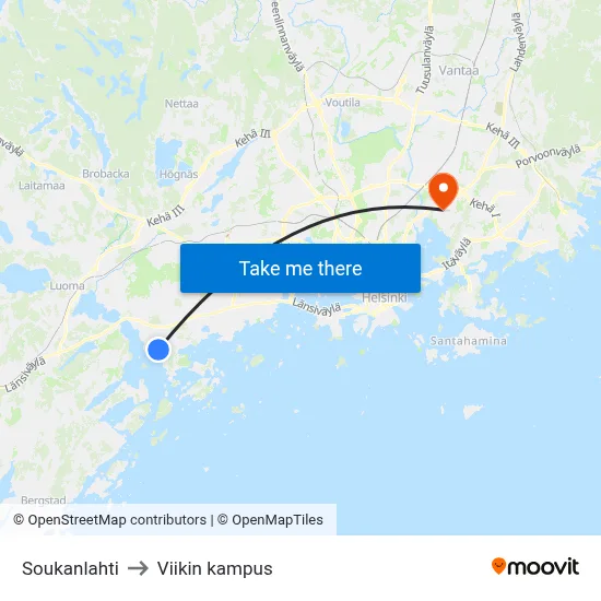 Soukanlahti to Viikin kampus map