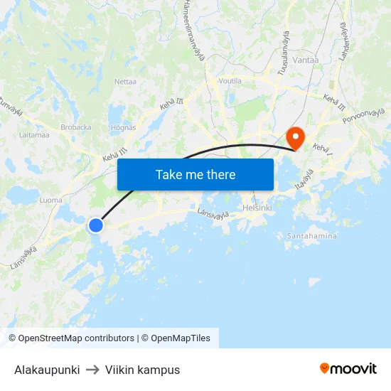 Alakaupunki to Viikin kampus map