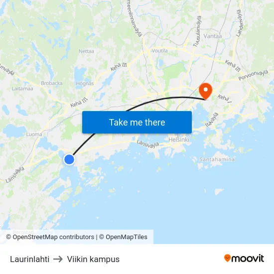 Laurinlahti to Viikin kampus map