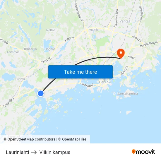 Laurinlahti to Viikin kampus map