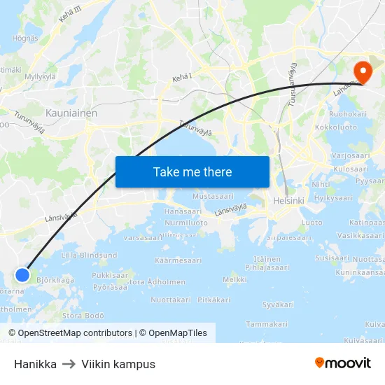 Hanikka to Viikin kampus map