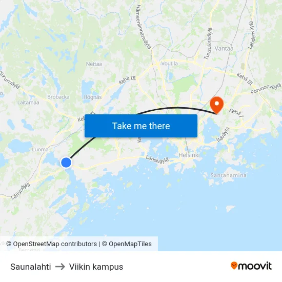 Saunalahti to Viikin kampus map