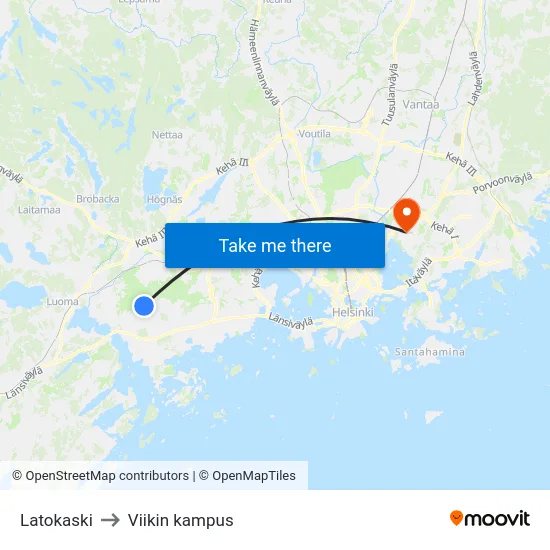 Latokaski to Viikin kampus map