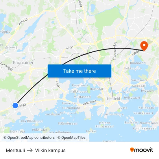 Merituuli to Viikin kampus map