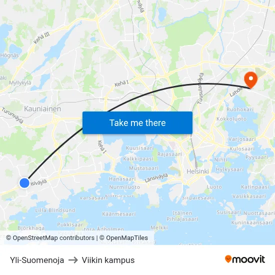 Yli-Suomenoja to Viikin kampus map
