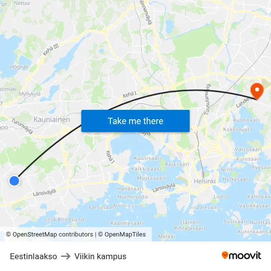 Eestinlaakso to Viikin kampus map