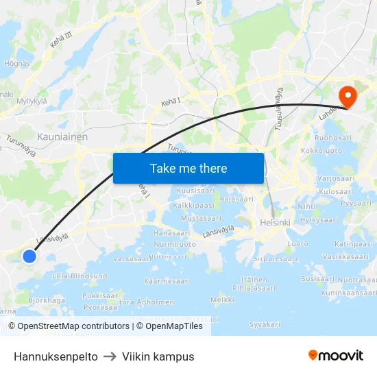 Hannuksenpelto to Viikin kampus map