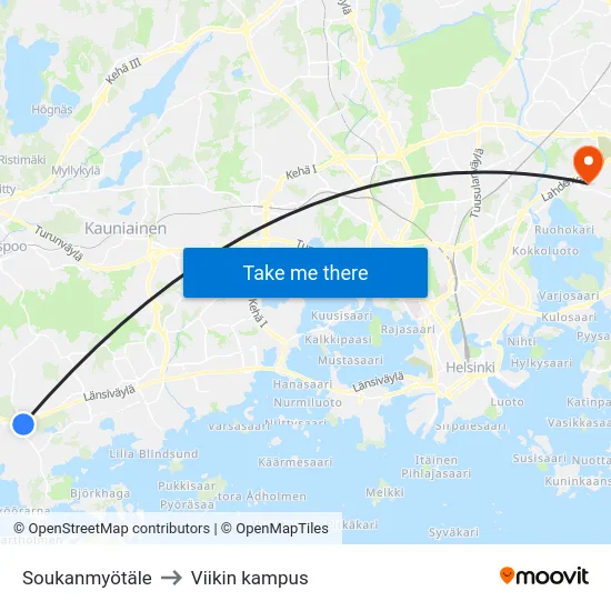 Soukanmyötäle to Viikin kampus map