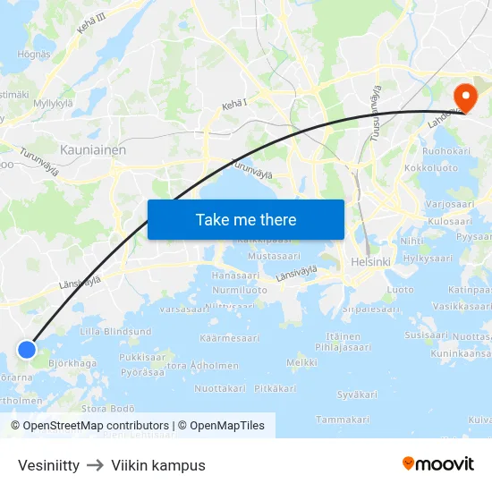 Vesiniitty to Viikin kampus map