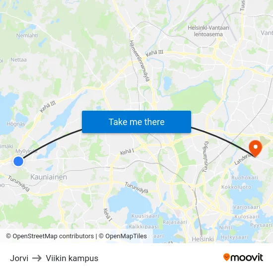 Jorvi to Viikin kampus map