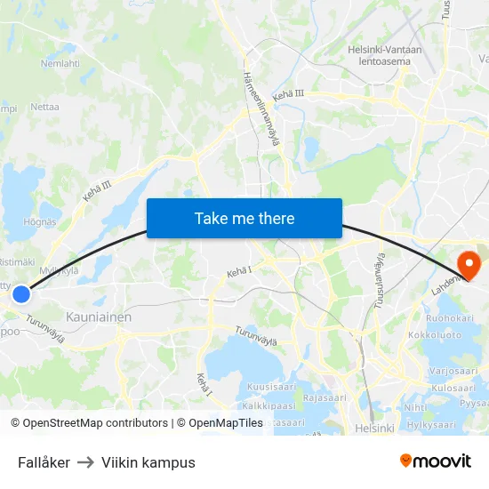 Fallåker to Viikki Campus map