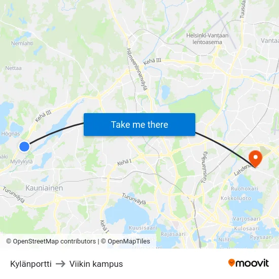 Kylänportti to Viikin kampus map