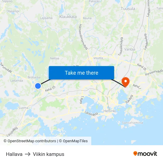 Hallava to Viikin kampus map