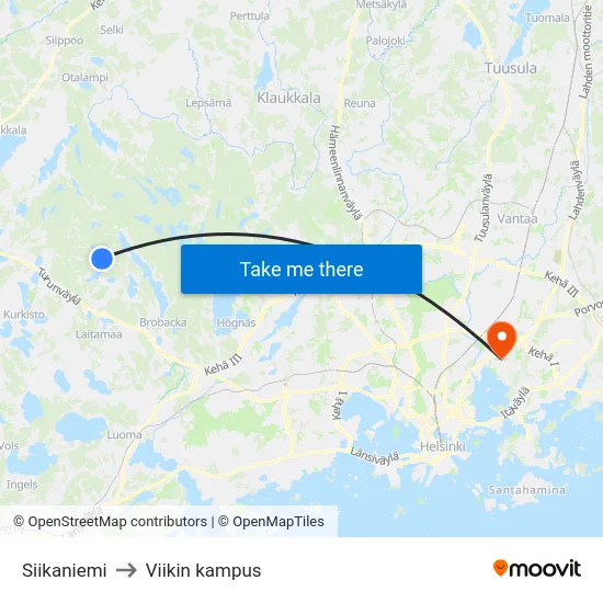Siikaniemi to Viikin kampus map