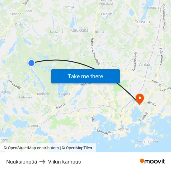 Nuuksionpää to Viikin kampus map