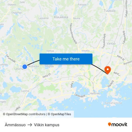 Ämmässuo to Viikki Campus map