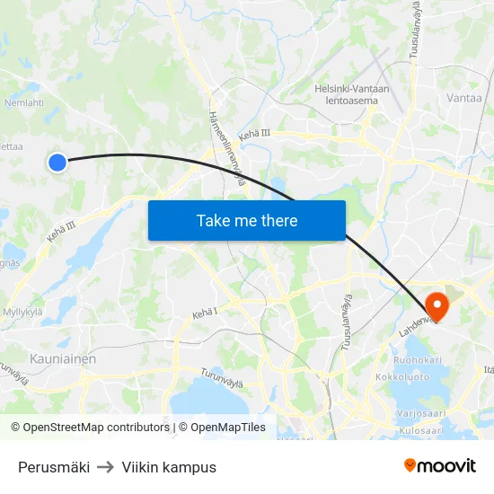 Perusmäki to Viikin kampus map