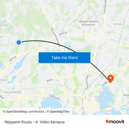 Niipperin Koulu to Viikin kampus map