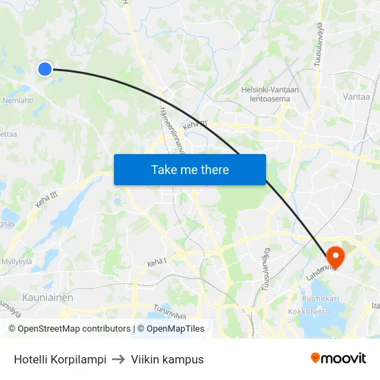 Hotelli Korpilampi to Viikin kampus map