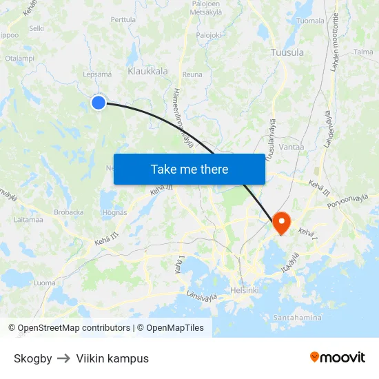 Skogby to Viikin kampus map
