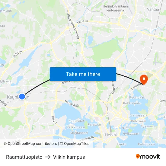 Raamattuopisto to Viikin kampus map
