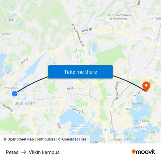 Petas to Viikin kampus map