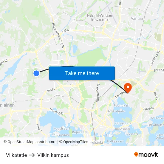 Viikatetie to Viikin kampus map