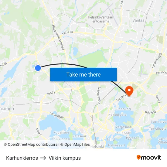 Karhunkierros to Viikin kampus map