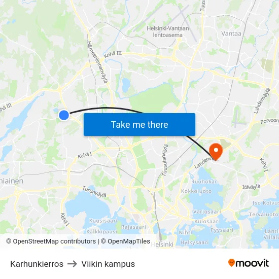 Karhunkierros to Viikin kampus map