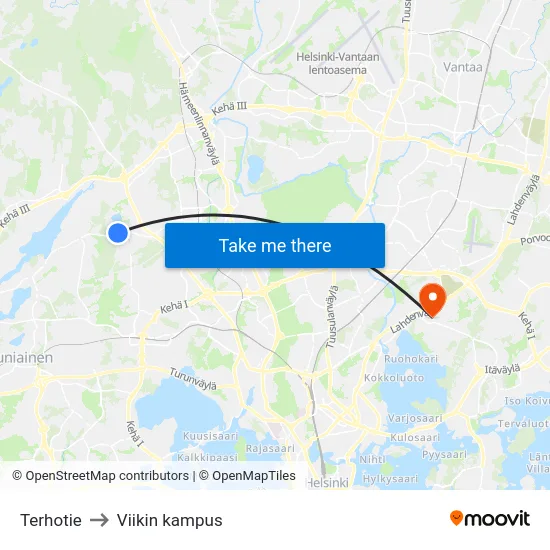 Terhotie to Viikin kampus map