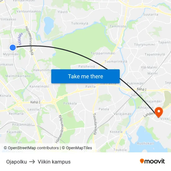 Ojapolku to Viikin kampus map