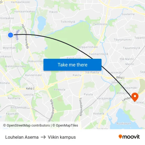 Louhelan Asema to Viikin kampus map
